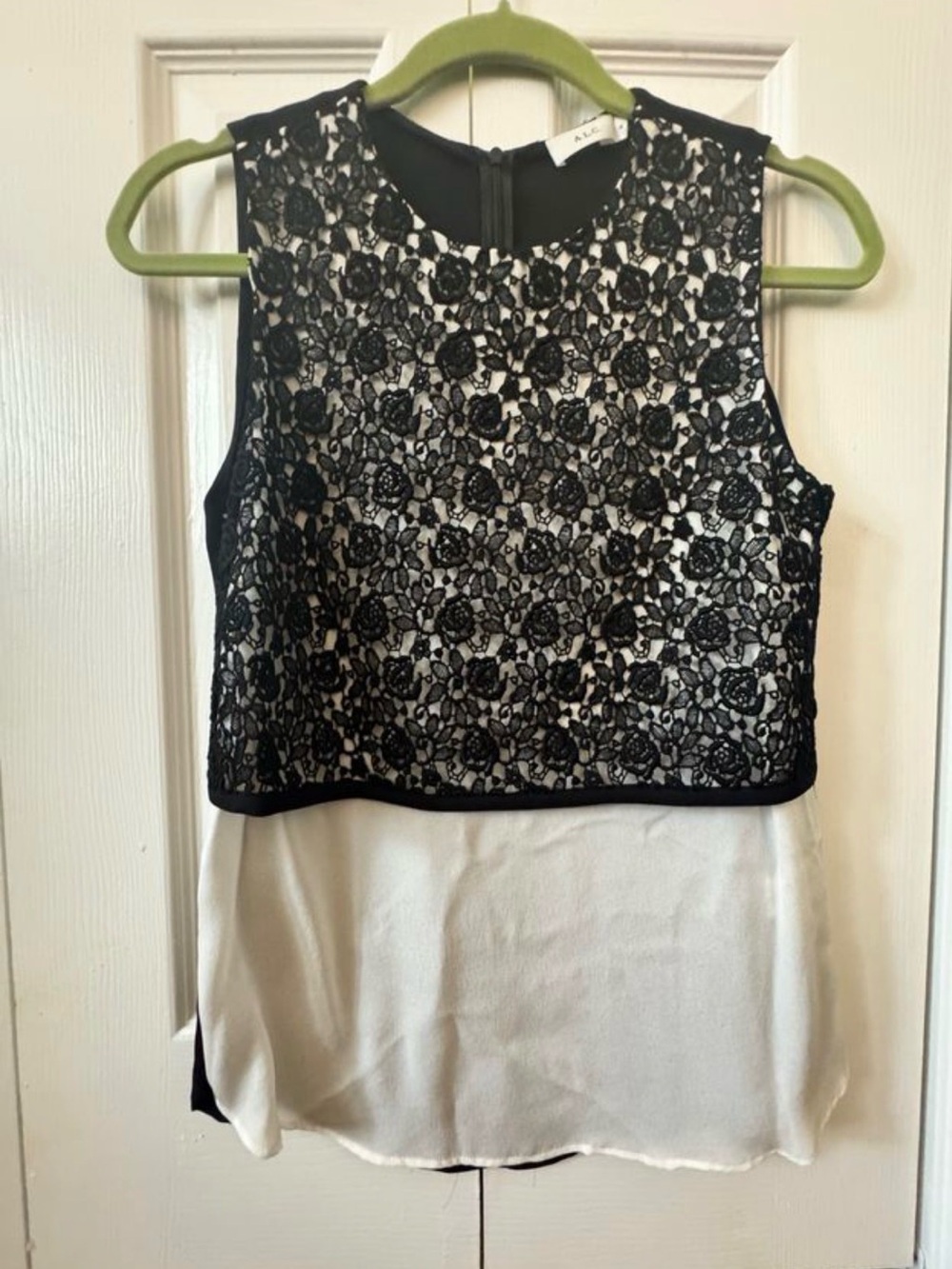 A.L.C. Black Lace Overlay Cream Underlay Sleeveless Top